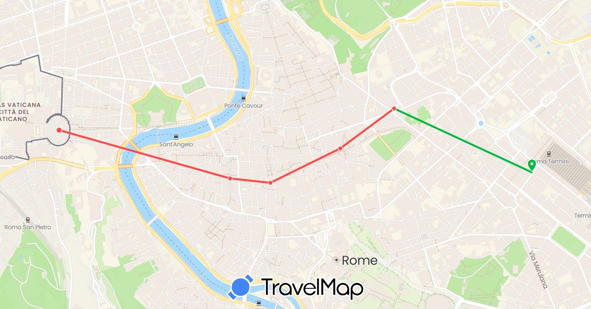 TravelMap itinerary: bus, hiking in Italy, Vatican City (Europe)